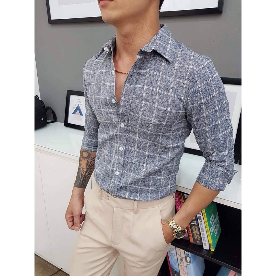 Áo sơ mi nam Kojiba kẻ carô màu ghi xám - 𝐀𝐫𝐮 𝐒𝐡𝐨𝐩