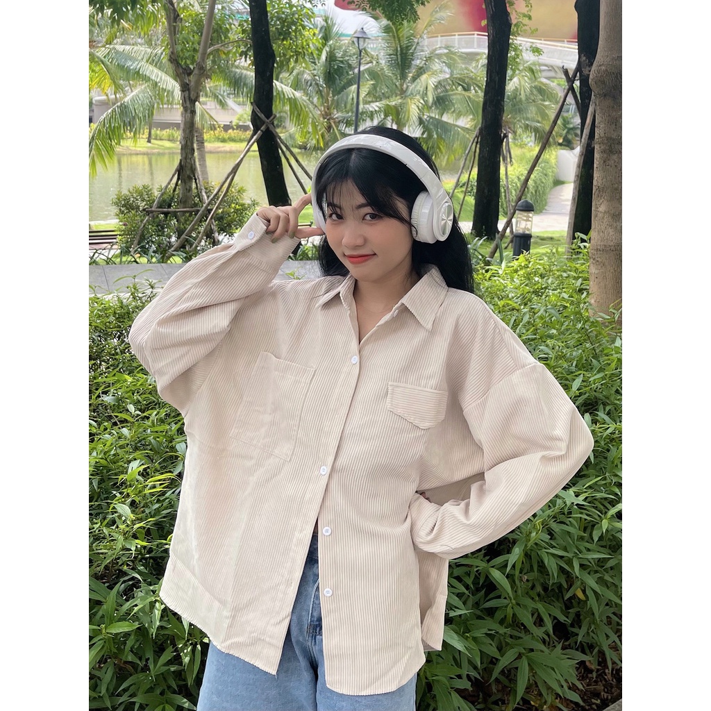 Áo Sơ Mi Tay Dài LOGI Chất Nhung Gân Phong Cách Ulzzang – Tuni Store