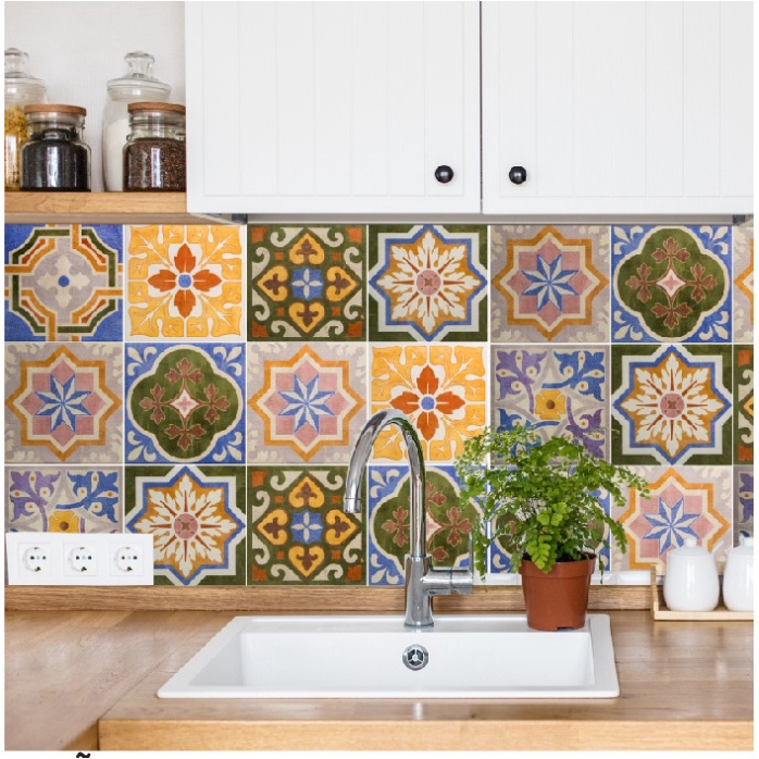 Decal Dán họa tiết Gạch Bông Kích Thước 40x60cm  Dán Trang trí Bếp, Nhựa Gạch Men, Nhà tắm Tại Kho Trang Trí Nhà Cửa