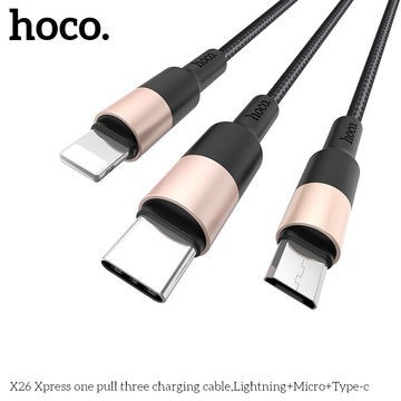 Cáp Sạc Đa Năng Cáp Sạc 3 Đầu Hoco X26 Dòng 2.4A Lightning Micro Type C Iphone Android - Chính Hãng - BH 12 Tháng