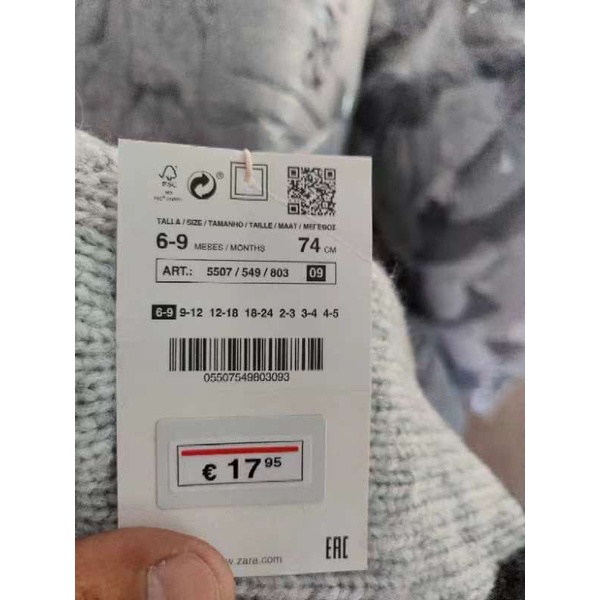 Áo len ghi phối màu Zara sz 6m-5y