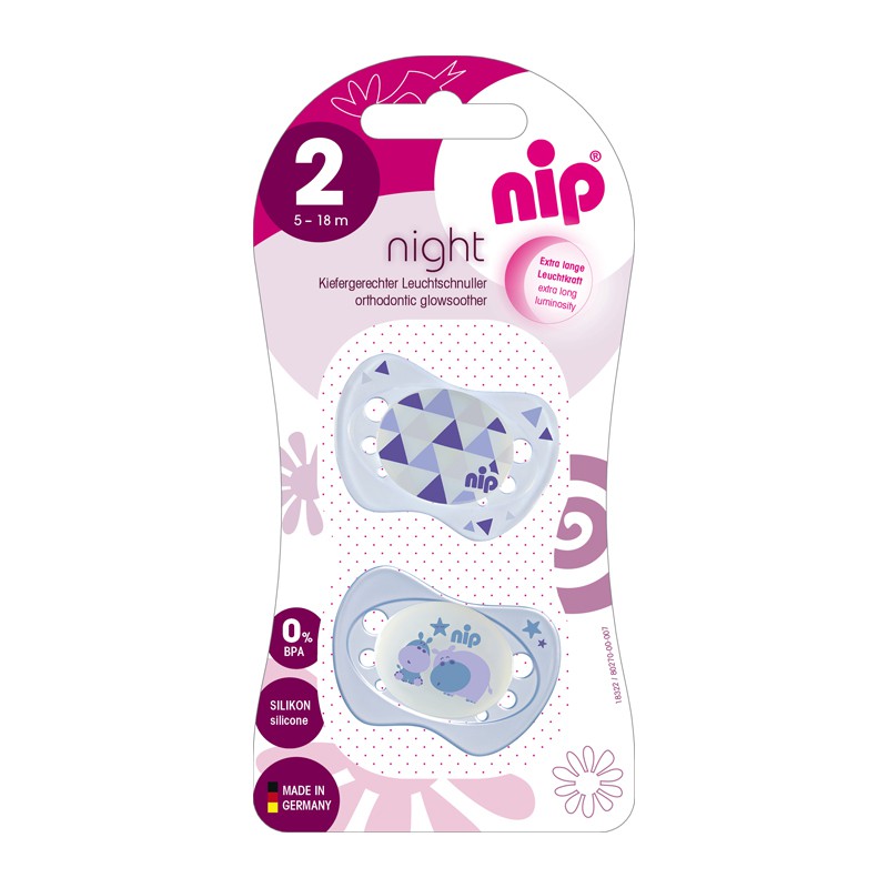 Ty ngậm silicon NIP phát sáng ban đêm Night (Bộ 2 chiếc)