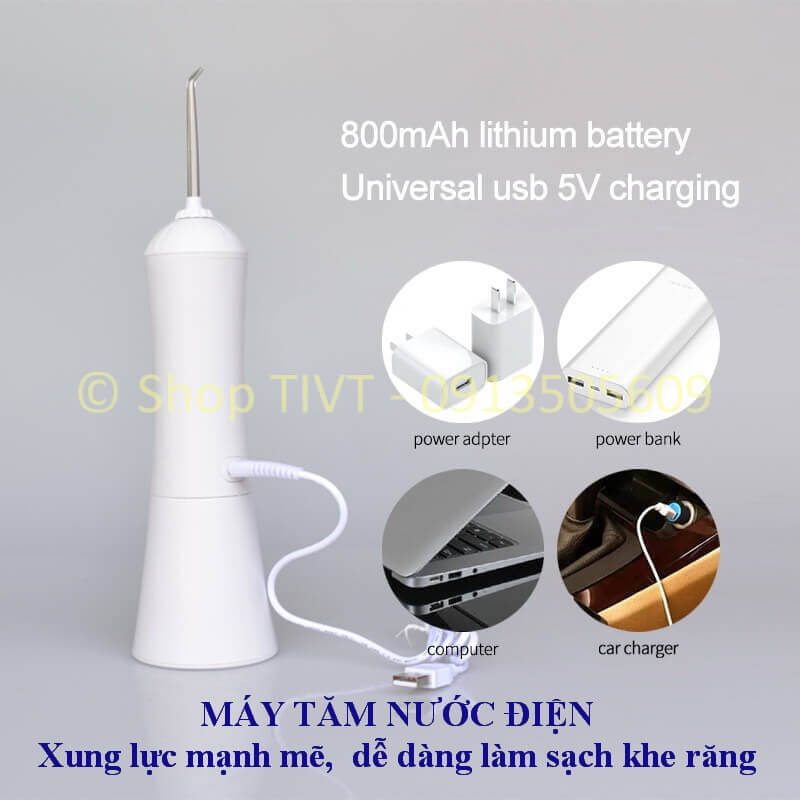 Tăm nước động cơ điện tạo xung lực 3 chế độ, áp lực mạnh, pin sạc an toàn, tiết kiệm, dễ sử dụng, ngừa cao răng-TIVT