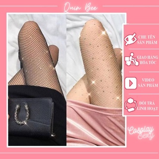 Quần tất lưới đính đá y hình full trước sau đen da nâu cát - QUIN BEE