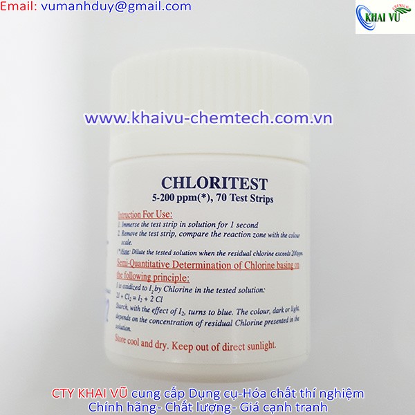 Giấy test chlorine (Clo) 5-200ppm Hộp 70 que thử