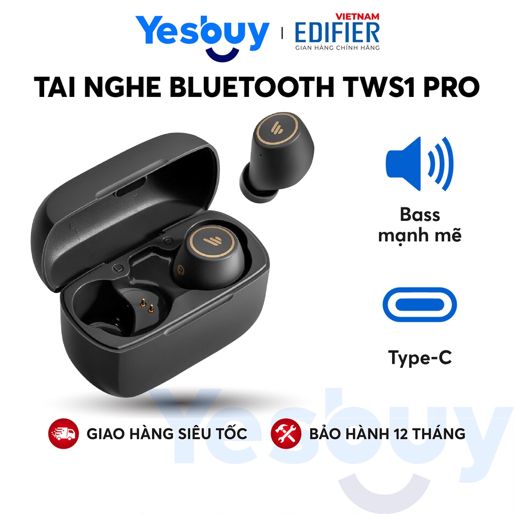 Tai nghe Bluetooth 5.2 EDIFIER TWS1 PRO - Thời gian phát 42h - Chống nước IP65 Hàng chính hãng Bảo hành 12 tháng
