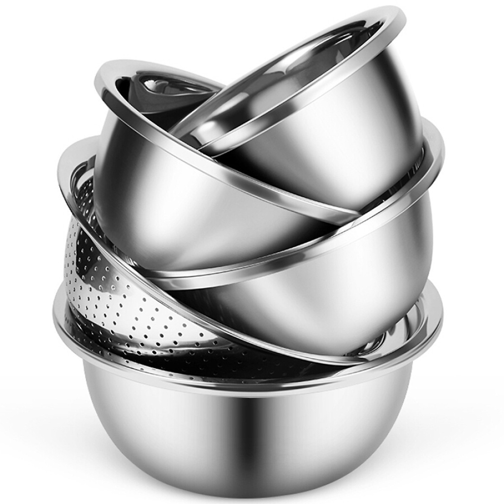 Set thau rổ 5 món inox không gỉ, dày dặn – Đồ dùng nhà bếp - Combo 5 món rổ chậu cao cấp, đa năng - Bách Hóa Online