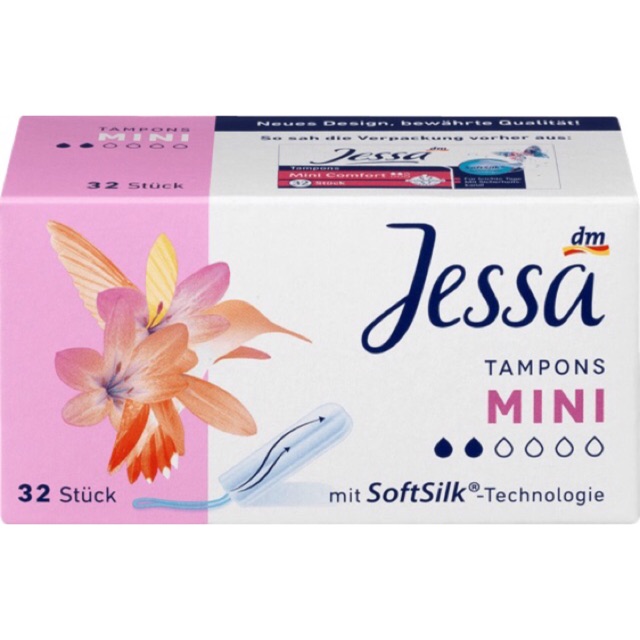 Tampons - Băng vệ sinh dạng nút Tampon Jessa đủ size - Đức - Date 2026