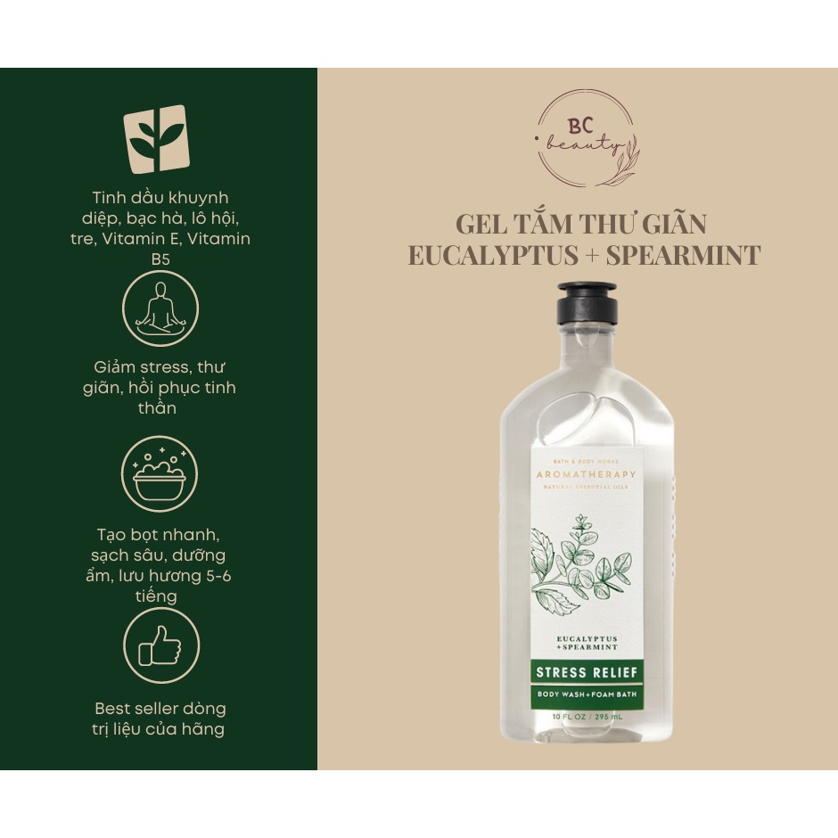 Trọn Bộ Bath And Body Works Stress Relief | Giảm Căng Thẳng, Thư Giãn Toàn Thân Từ Tinh Chất Bạch Đàn Và Bạc Hà