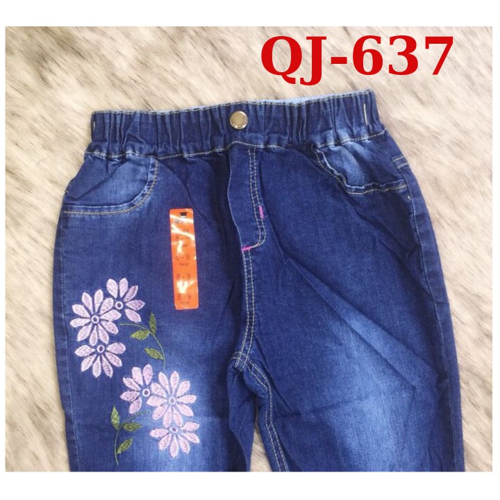 Quần jean dài bé gái thêu 17-40kg. Chất jean thun mềm, co giãn nhẹ cho bé thoải mái vận động - Tomchuakids