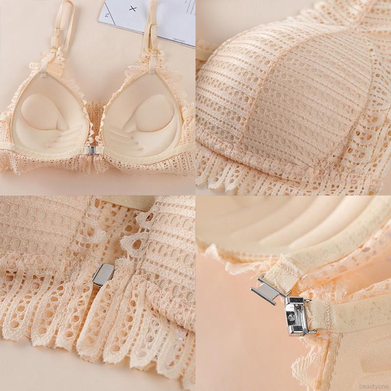 Wireless Front Closure Bras Sexy Lace Push Up Bra Gathered Backless Bralette