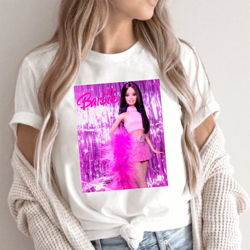 Áo Thun Tay Ngắn Màu Trắng In Hình Búp Bê Barbie Thời Trang Mùa Hè Dành Cho Nữ 2022