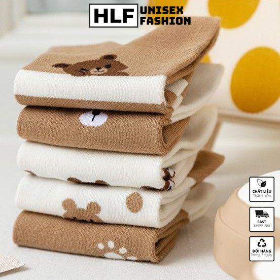 Tất vớ nữ Cotton cổ tròn in gấu nâu, tất vớ cổ ngắn HLFashion