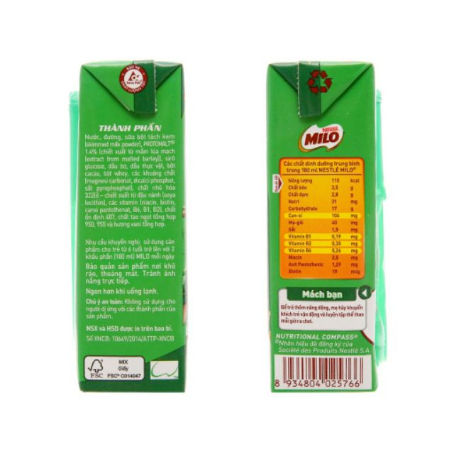 Thùng Thức Uống Lúa Mạch Uống Liền Milo 180ml