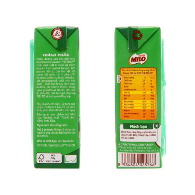 1 vỉ thức uống lúa mạch milo 180ml