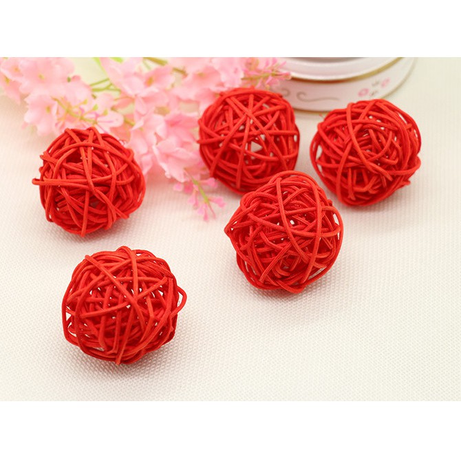 Quả cầu mây size 5cm trang trí màu đỏ