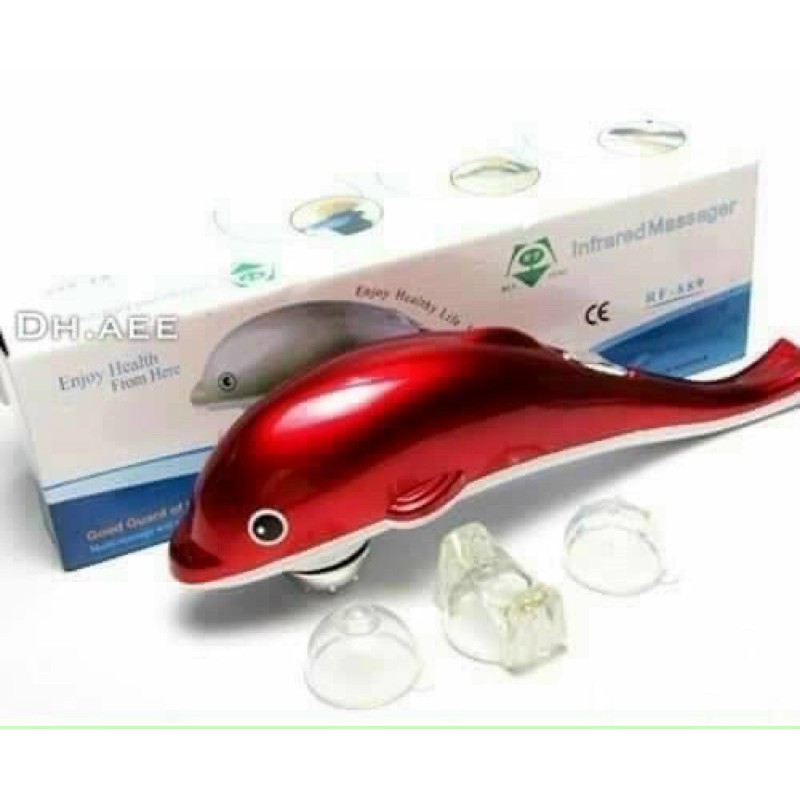 Máy massage đấm lưng cầm tay hình cá heo với 3 đầu massage khác nhau tùy vùng sử dụng