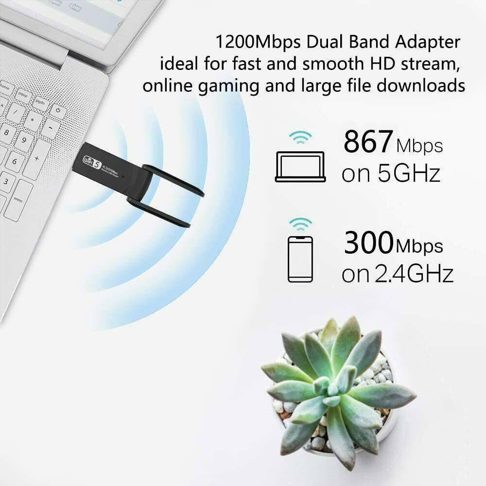 Thẻ Mạng Không Dây USB 1200Mbps 5Ghz Cho Windows Desktop / Laptop / PC
