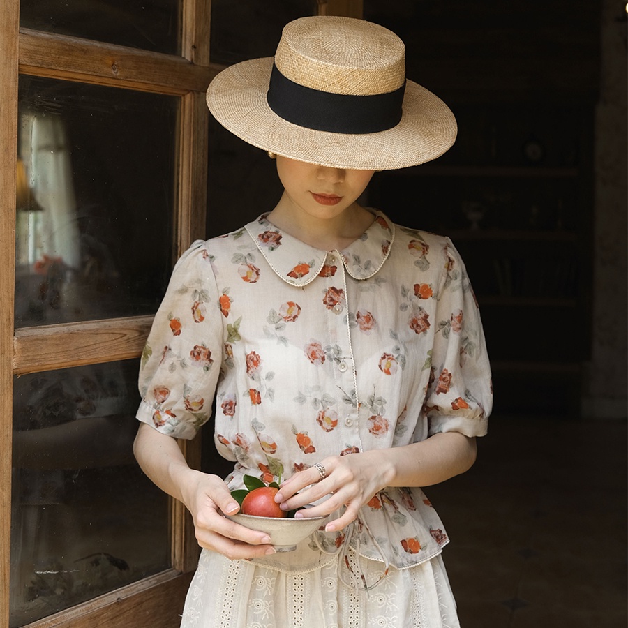 Áo Sơ Mi Tay Ngắn In Họa Tiết Phong Cách Retro Thời Trang Xuân Thu Cho Nữ