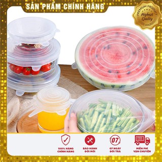 Bộ 6 Màng bọc silicon, nắp đậy silicon siêu dai, co giãn linh hoạt, bọc tô chén bát và bảo quản thực phẩm