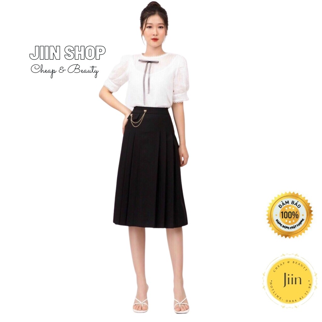 Chân váy xếp ly dáng dài, cạp cao túi nắp, chất Umi Hàn cao cấp by Jiin shop