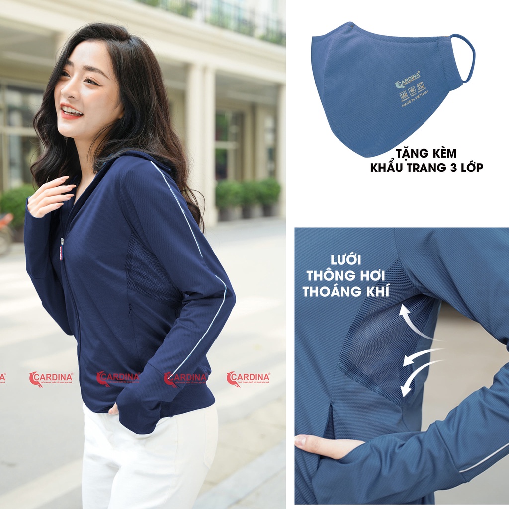 Áo chống nắng 2 lớp Cardina chính hãng, có viền, bo gấu