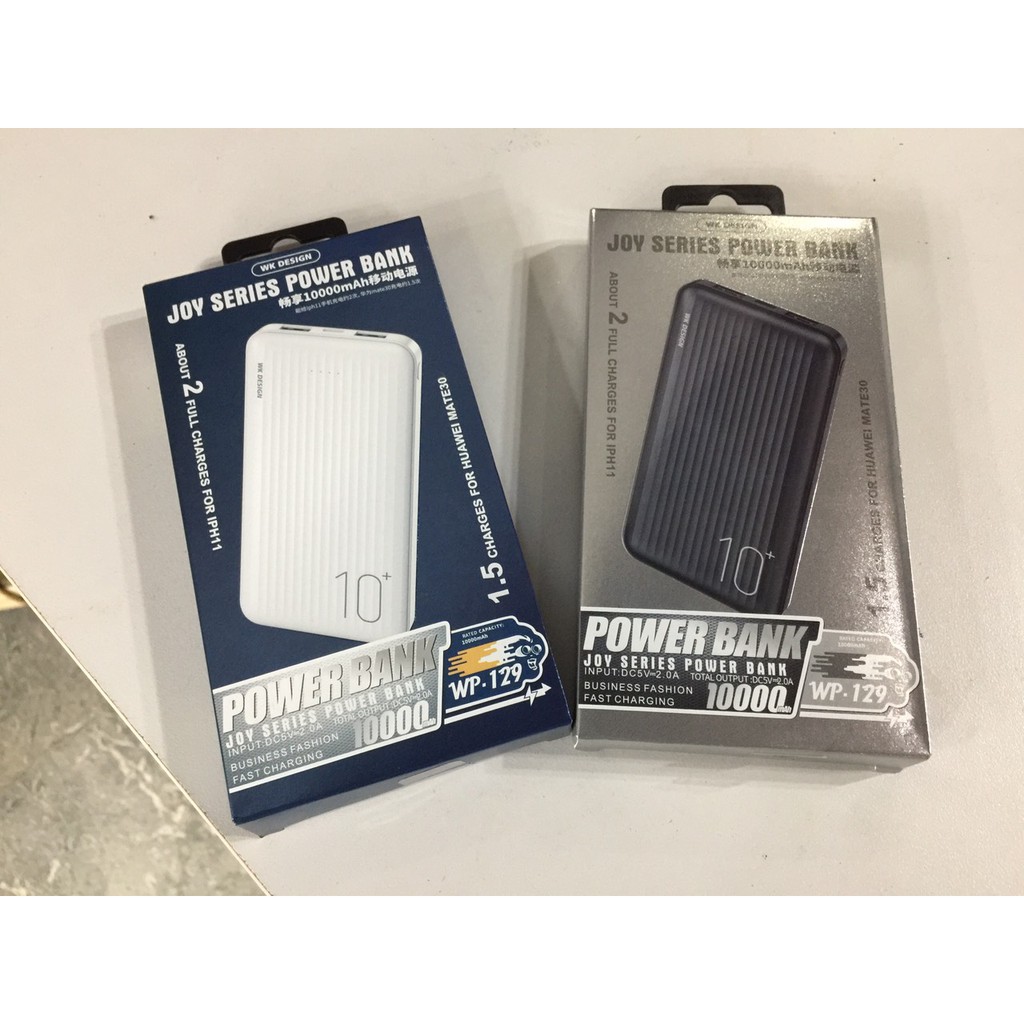Sạc dự phòng 🔋CHÍNH HÃNG🔋 pin sạc dự phòng 10000mAh wk wp-129 2 cổng USB dòng 5V/1A và 5V/2,1A 2 cổng sạc tiện lợi