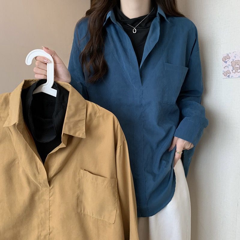 Áo Sơ Mi Giả Hai Lớp Dáng Rộng Thời Trang Thu Đông Hàn Quốc Mới