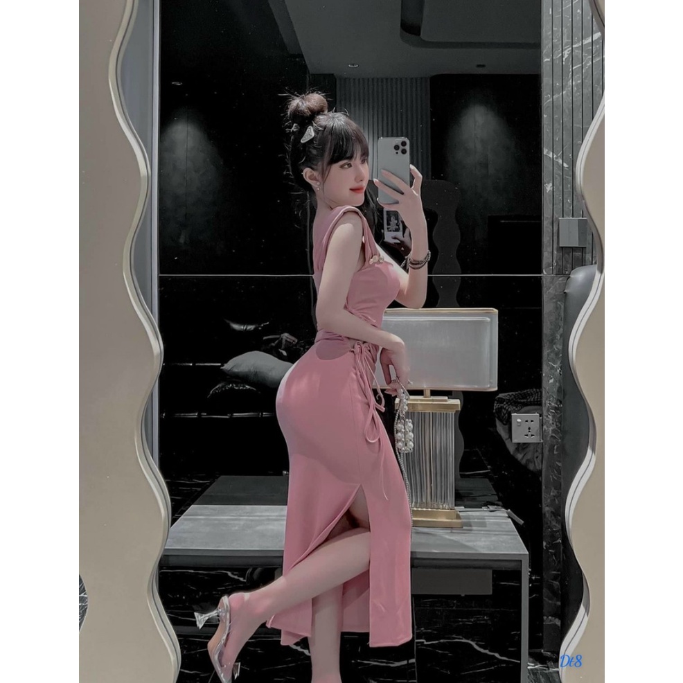 [Sale sốc 50%] Đầm bodycon maxi dự tiệc cưới siêu đẹp với thiết kế ôm body tôn dáng cực đẹp, phối tay bèo, rút dây 2 bên