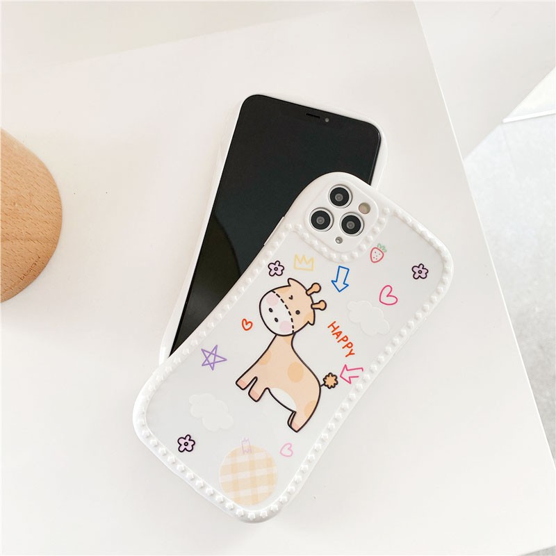 Ốp lưng iphone Hươu Happy viền nổi 3D cong  5/5s/6/6plus/6s/6splus/7/7plus/8/8plus/x/xr/xs/11/12/pro/max/plus/promax | BigBuy360 - bigbuy360.vn