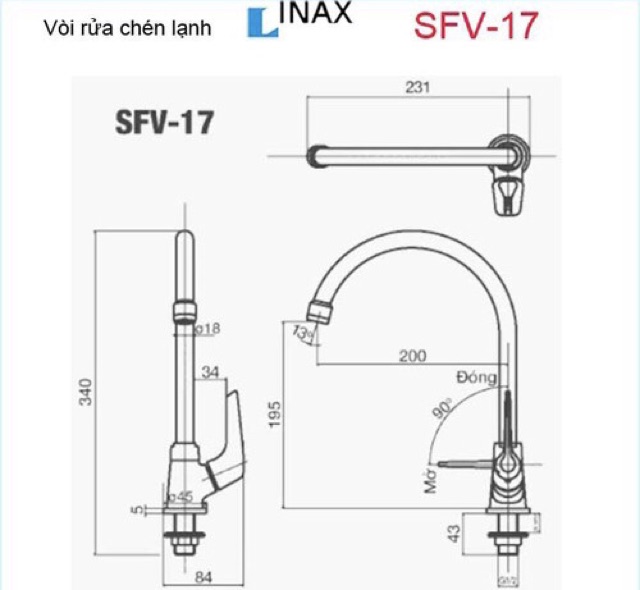 Vòi rửa chén bát inax SFV-17, vòi quay rất nhẹ độ bền cao - hàng chính hãng