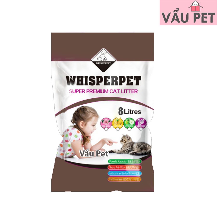 Cát vệ sinh cho mèo Whisper Pet siêu hút thấm gói 8L