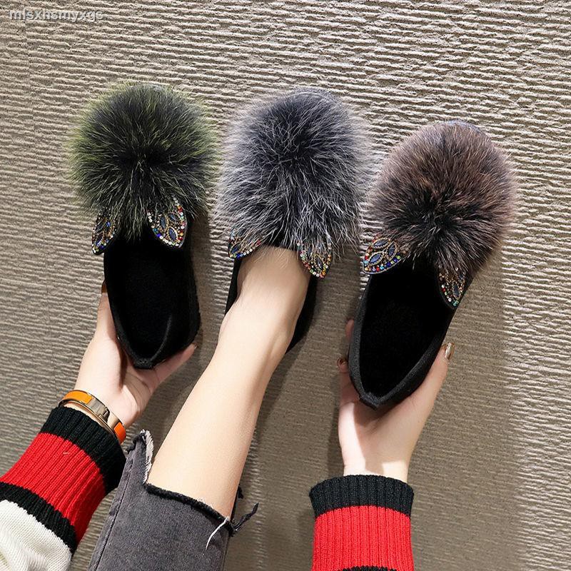 Giày Lười Cotton Phối Nhung Đính Lông Cáo Xinh Xắn Cho Nữ | BigBuy360 - bigbuy360.vn