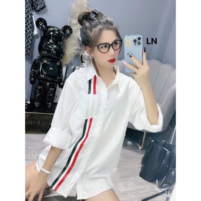 Sơ mi 2 vạch đen đỏ