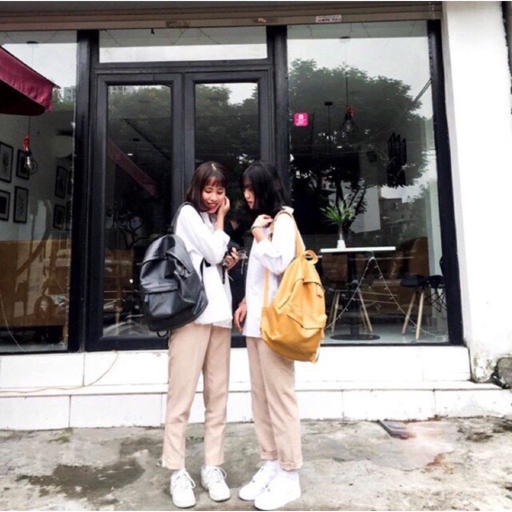 Quần dài kaki ống suông nữ rút dây cạp chun trẻ trung 3 màu ulzzang hot hit đi làm đi chơi