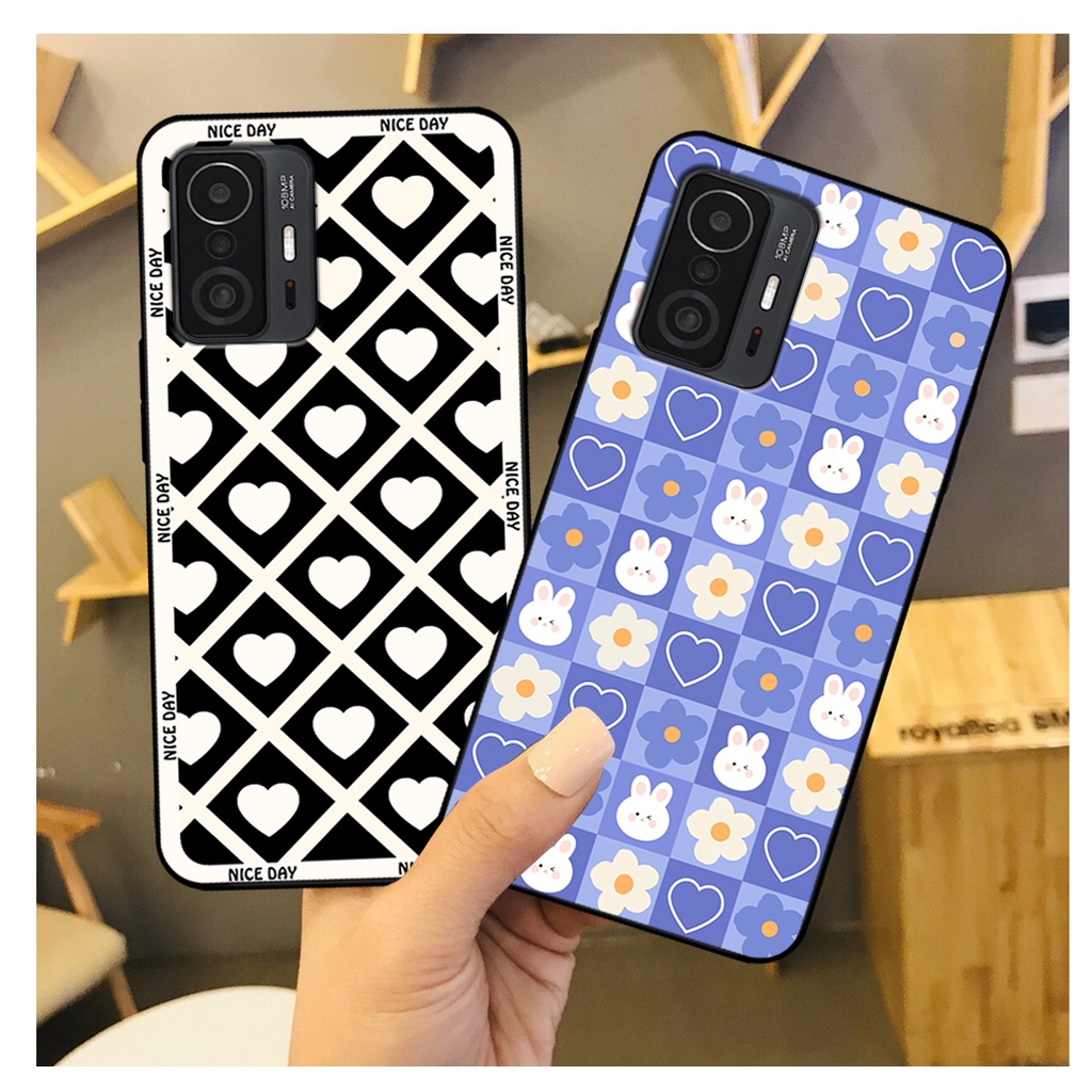 Ốp lưng Xiaomi Mi 11T - Mi 11T Pro in hoạ tiết caro trái tim đen trắng, gấu bear cute đáng yêu