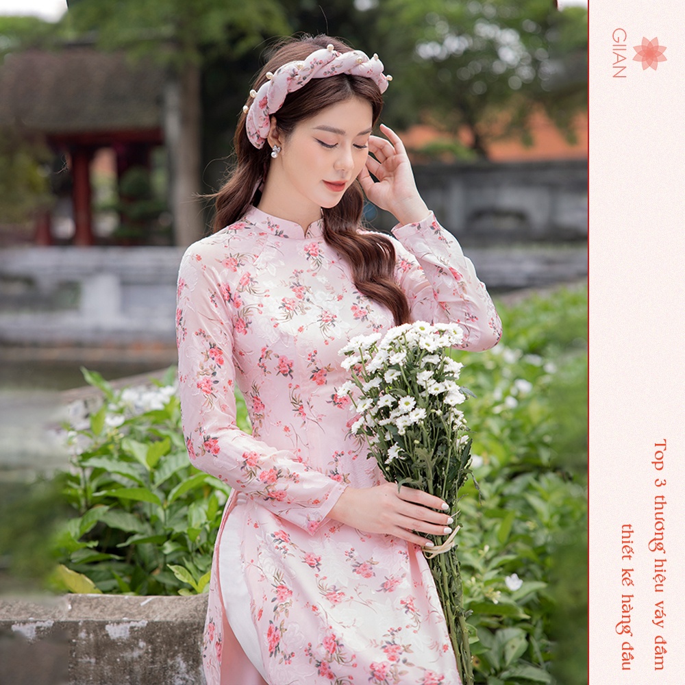 Áo dài hoa nhí truyền thống 4 tà voan gấm hoa thiết kế cao cấp chính hãng Giian - GAD429