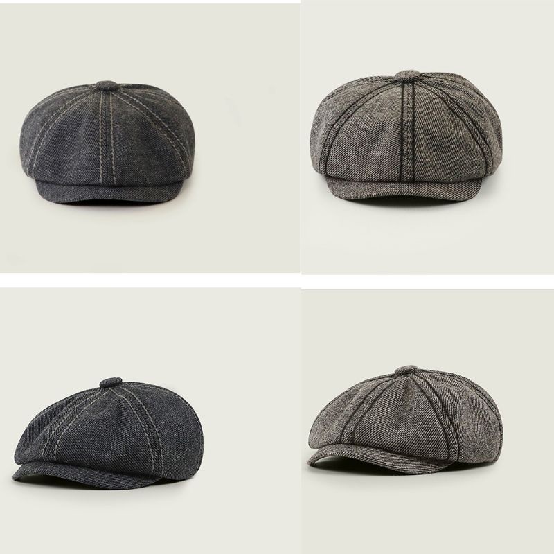 Mũ Beret Vải Len 8 Tấm Họa Tiết Kẻ Sọc Phong Cách Vintage Dành Cho Nam Nữ