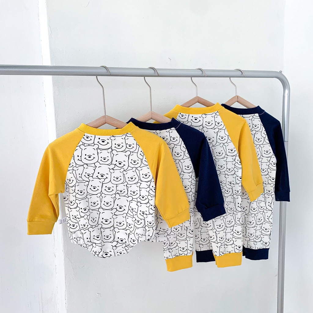 Bộ áo liền quần tay dài in hoạt hình gấu dễ thương thời trang mùa thu cho bé