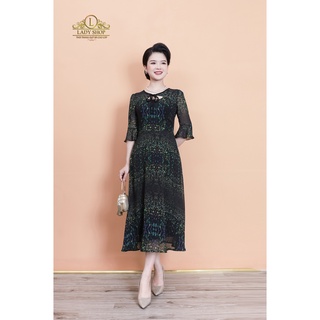 Đầm voan tơ đen chấm sơn xanh Ladyshop thời trang trung niên cao cấp TK862