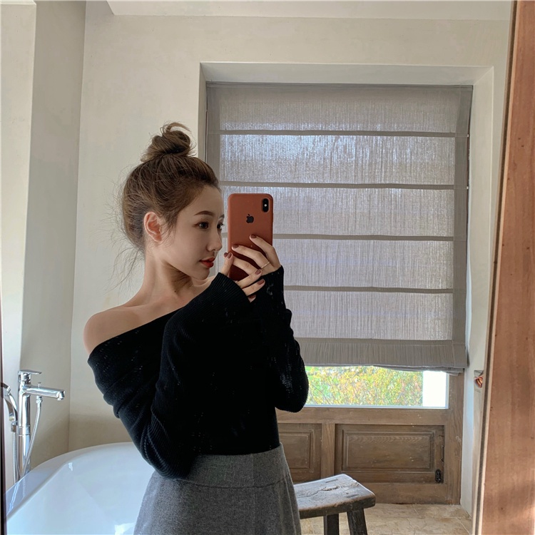 Áo trễ vai tay dài thun gân tôn dáng hot thu đông LAVILO A03