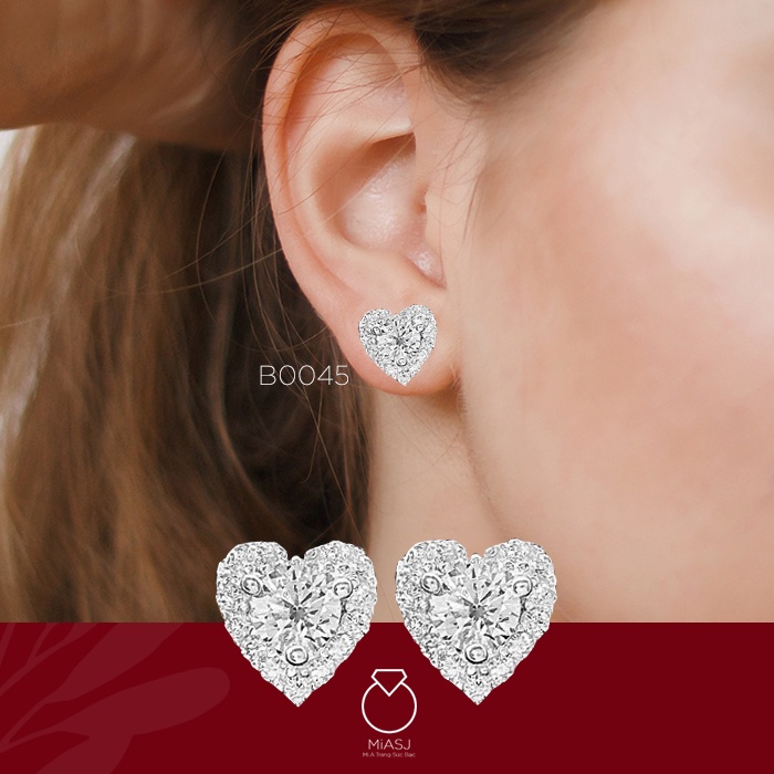 Bông tai nữ bạc Ý S925 MiASJ B0045 chốt vặn trái tim kết đá CZ cao cấp