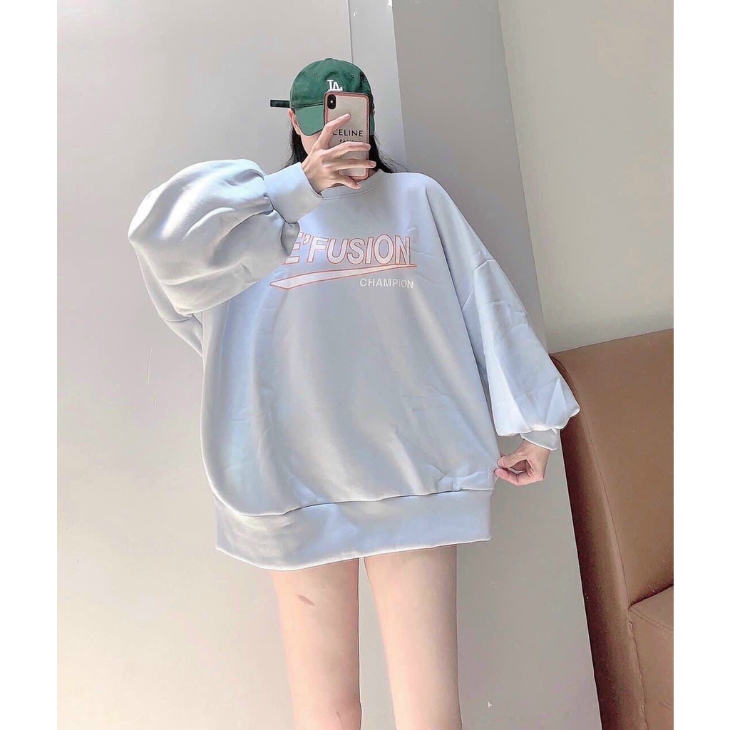 Áo Hoodie Sweater mùa đông logo Fusion tay bồng cánh dơi form rộng giữ ấm tốt