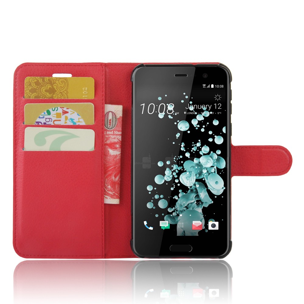 HTC U Play Case Litchi Leather Wallet Flip Card Slots Stand Holder