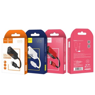 Jack chuyển đổi 2 in 1 LS15 Lightning - 1 đầu sạc Lightning - 1 đầu tai nghe Lightning. Chính hãng Hoco