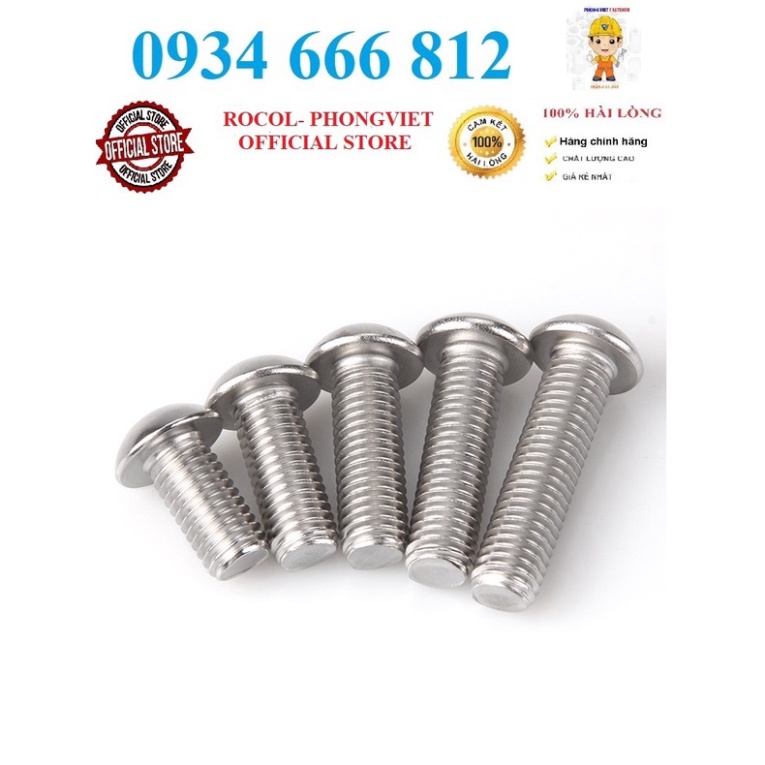 Combo 50c bulong lục giác chìm đầu cầu INOX 201 M6, M6x10, M6x12,M6x16,M6x20, M6x25, M6x30,M6x35,M6x40