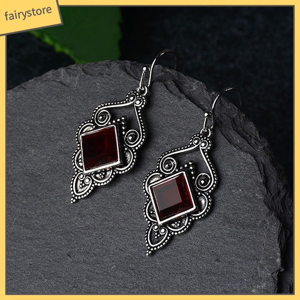 Bông Tai Đính Đá Ruby Nhân Tạo Phong Cách Cổ Điển