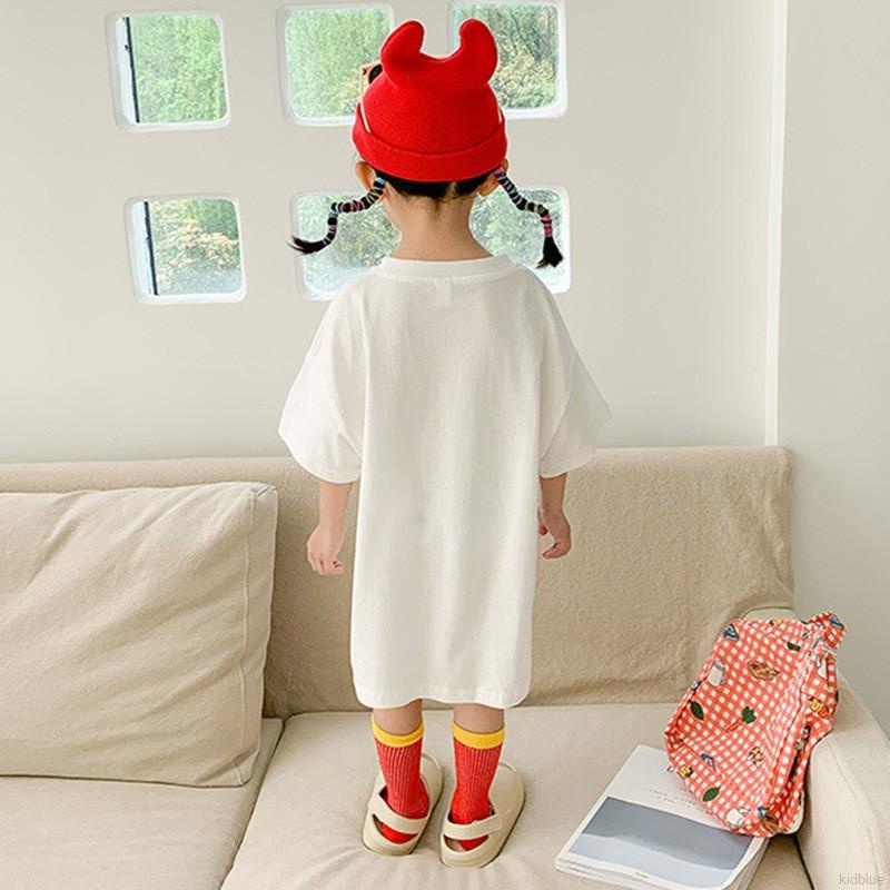 Đầm Thun Cotton Tay Ngắn In Họa Tiết Phong Cách Hàn Quốc Thời Trang Mùa Hè Mới Cho Bé Gái