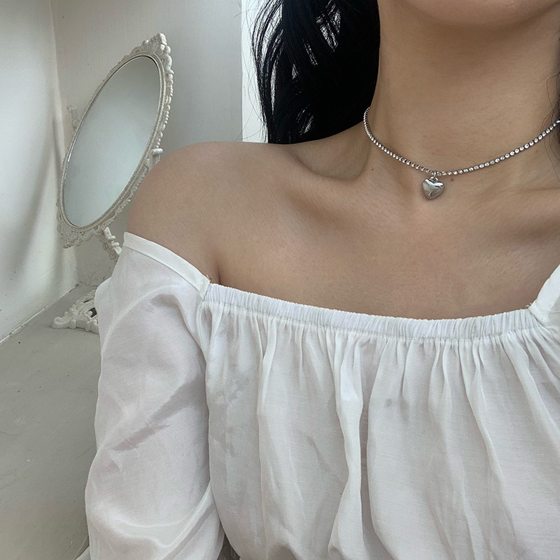 Vòng cổ Mặt Trái Tim Đính Đá Lấp Lánh Thời Trang Cho Nữ