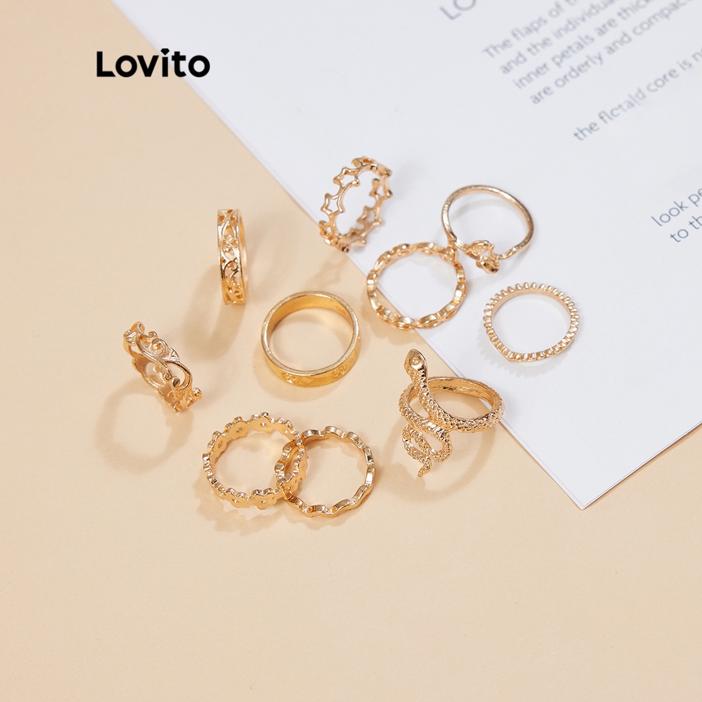 Nhẫn Lovito hình rắn kết hợp phong cách thường ngày L004007 (Màu vàng kim)
